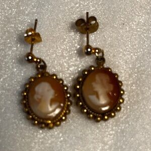 Gold Cameo Shell Earrings pierced cameo earrings Post dangle cameo earrings gold